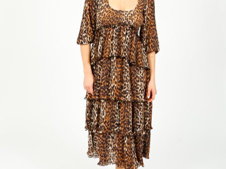 GANNI F8830 Leopard Flounce Smock Midi Dress For Cheap