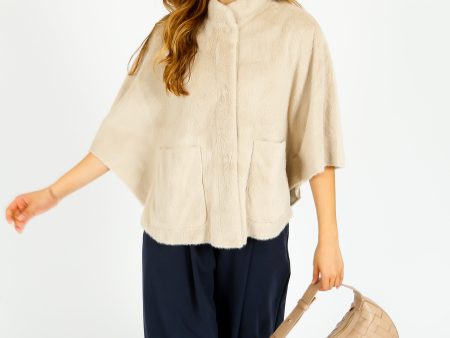 R&P Dewi Faux Fur Cape in Birch Online Sale