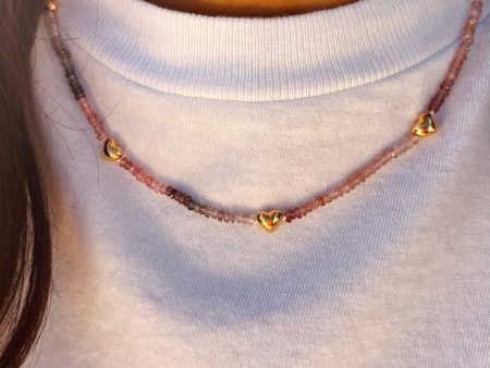 BON BON Mixed Spinel Necklace with Gold Hearts Supply