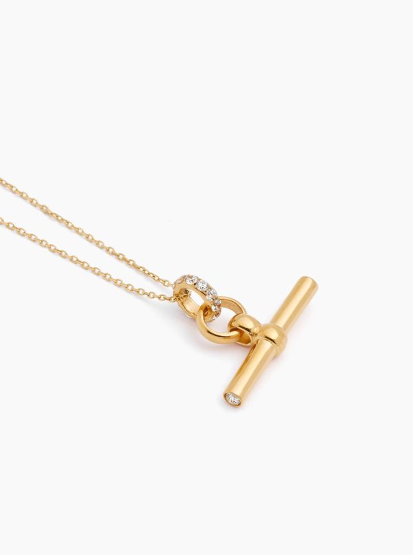 TS Small Jewelled T Bar on Gold Trace Chain For Cheap