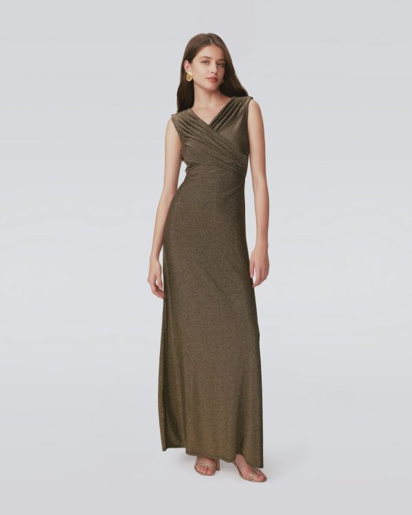 DVF Tomas Dress in Golden Brown For Cheap