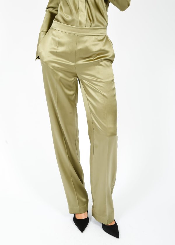 JOSEPH Tova Silk Satin Pant in Dark Olive Hot on Sale