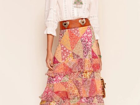 RIXO Preslee Skirt in Patchowork Blush Cheap