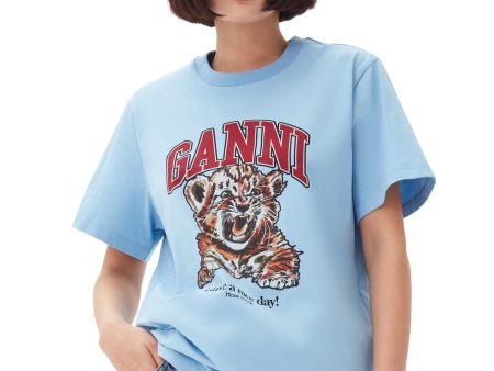 GANNI T4007 Tiger Relaxed Tee in Blissful Blue Cheap