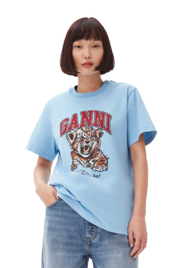 GANNI T4007 Tiger Relaxed Tee in Blissful Blue Cheap