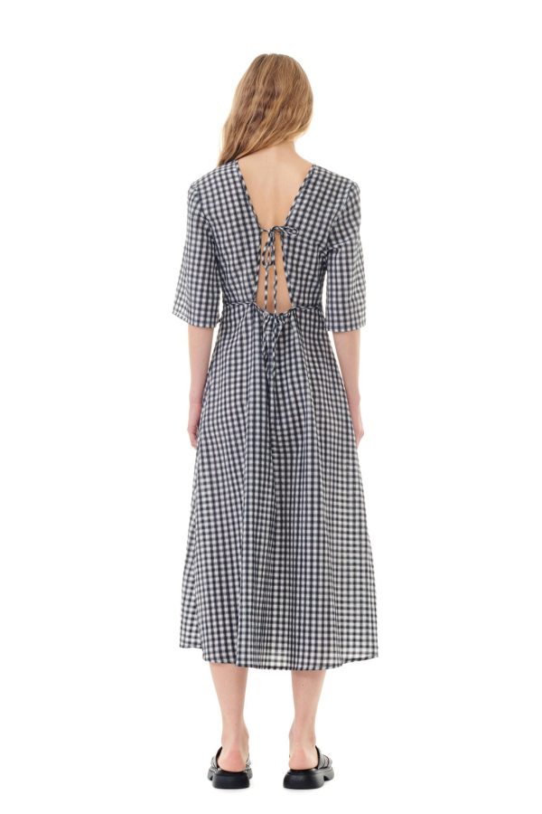 GANNI F9308 Seersucker Check Dress in Egret Hot on Sale