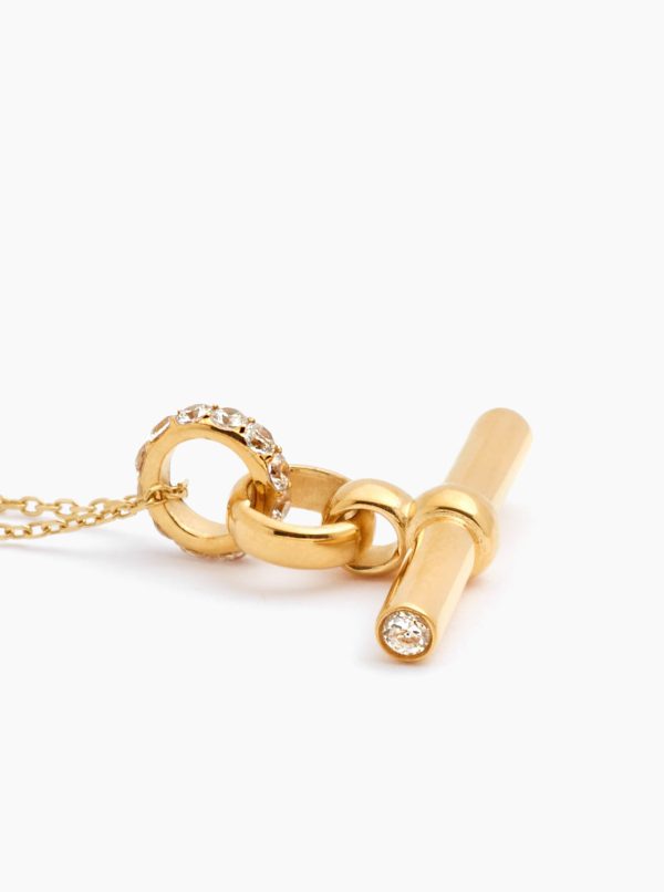 TS Small Jewelled T Bar on Gold Trace Chain For Cheap