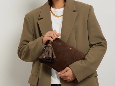 AH Georgiana clutch in Truffle Suede Online Hot Sale