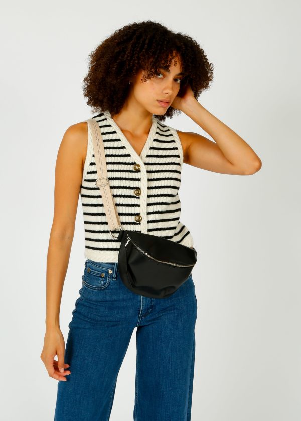 SUNCOO Gabino Stripe Knit Vest in Off White For Discount