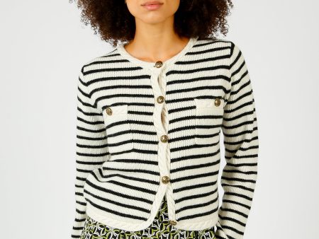 SUNCOO Gabriel Stripe Cardigan in Off White Discount