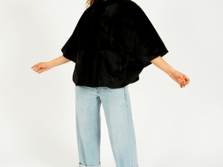 R&P Dewi Faux Fur Cape in Black Sale