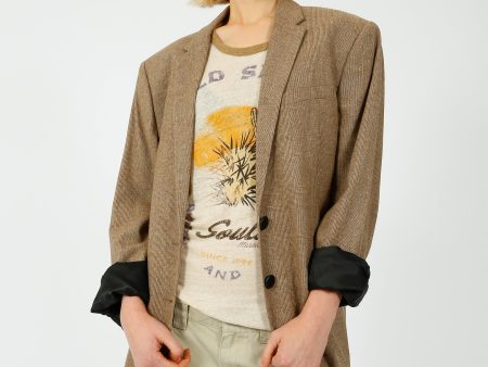 R&B Odessa Italian Wool Blazer in Camel Plaid For Discount