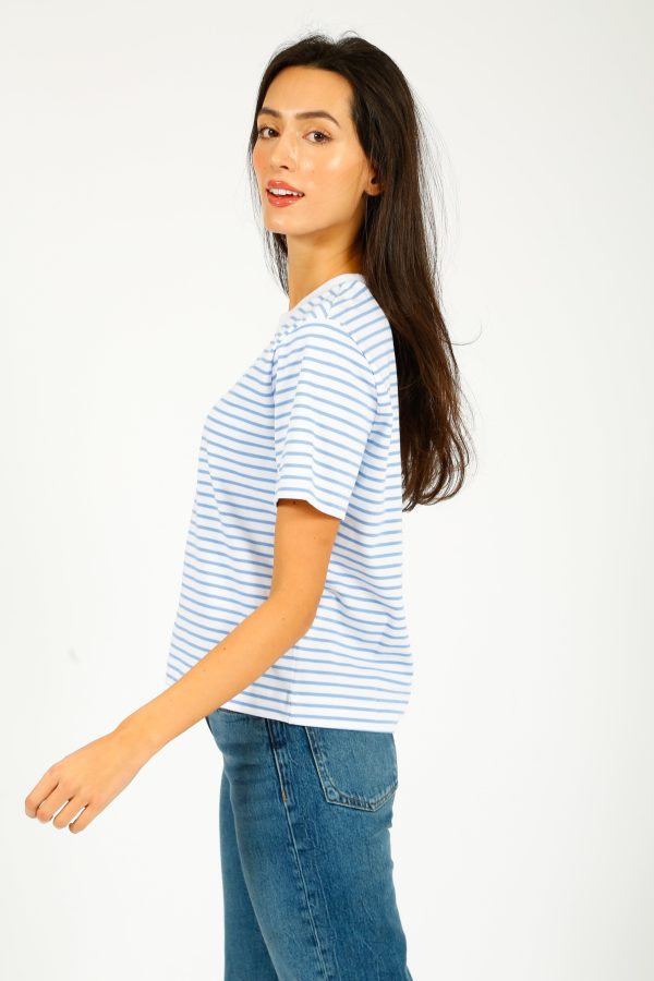 SLF Essential SS Boxy Striped Tee in Cornflower, White Hot on Sale