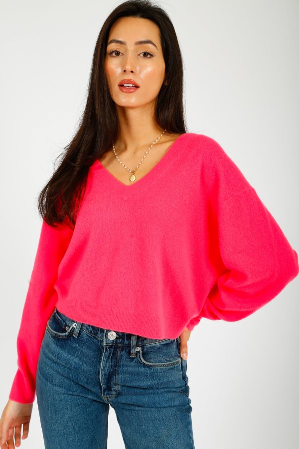 AV  Raxow V Neck Knit in Hortensia Fluro For Cheap