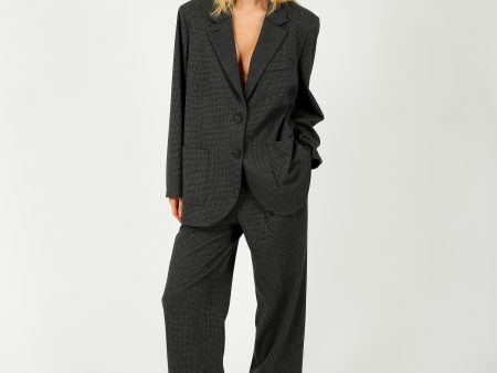 HW Double Pleats Trousers in Micro Tattersall Grey Houndstooth Sale