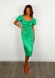 GANNI F7680 Crinkled Satin Midi Dress in Green Online Hot Sale