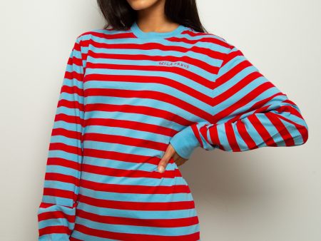 BF LS Striped Top in Blue, Red Online Hot Sale