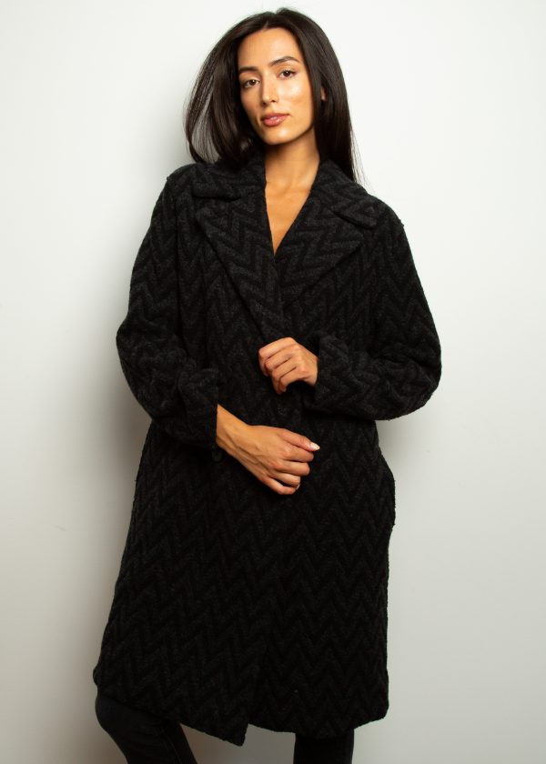 HW Jacquard Boucle Double Breasted Coat in Charcoal Online now