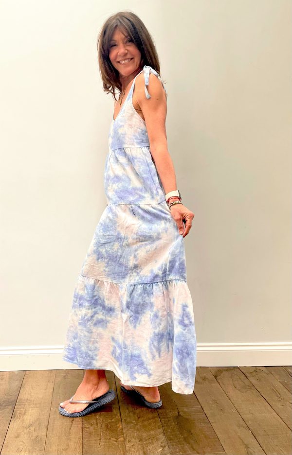 BD Tie Shoulder Maxi Tier Dress 6190  in Galaxy Tie Dye For Sale