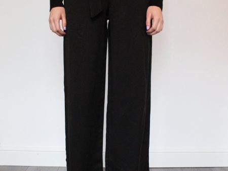 BD Belted Ruffle Edge Wide Leg Pants in Black on Sale