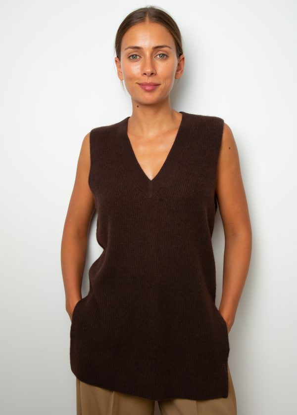 360 Fernanda V Neck Vest in Cafe Noir Fashion