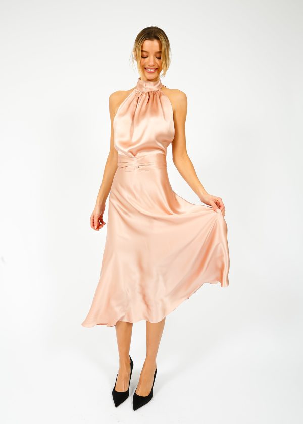 HARMUR Midi Wrap Dress in Rose Beige Online now