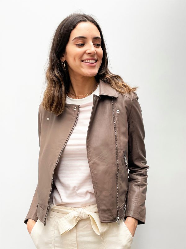 SLF Katie Leather Jacket in Fossil For Cheap