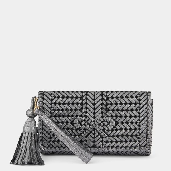 AH The Neeson Tassel Clutch in Anthracite Crinkled Metallic Supply