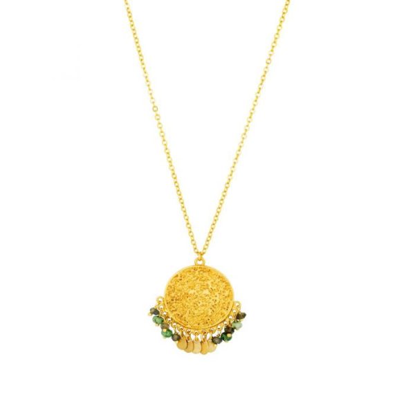 Ashiana JNI09329 Coin & Beads Short Necklace in Green Online Sale