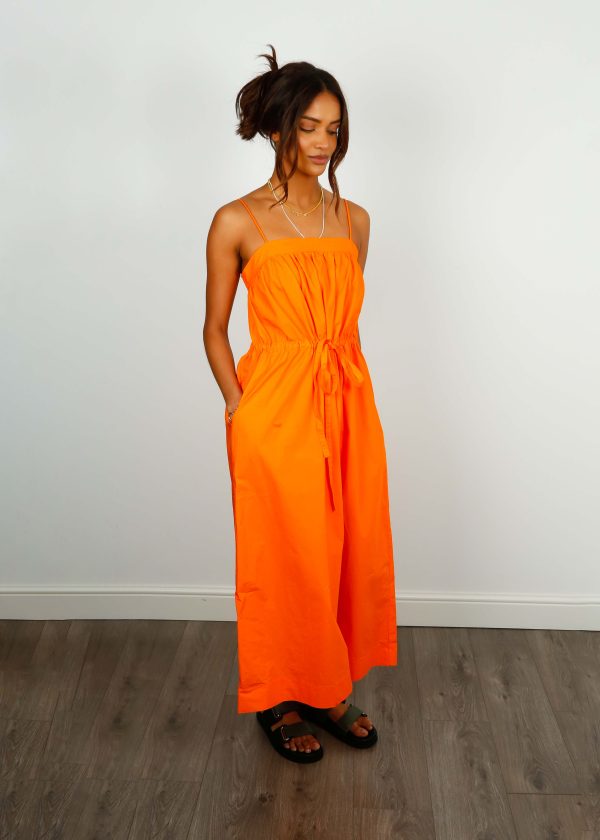 GANNI F7706 Cotton Poplin Maxi Strap Dress in Orange Online Hot Sale