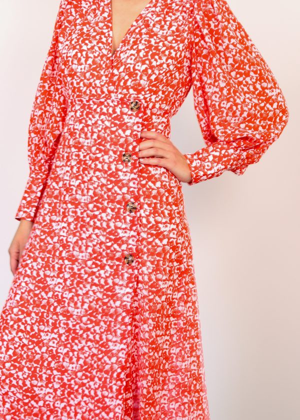 GANNI F6901 Mini Floral Crepe  Dress in Orange Supply