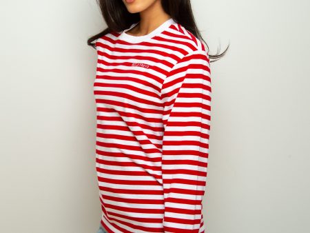 BF LS Striped Top in Red Cheap