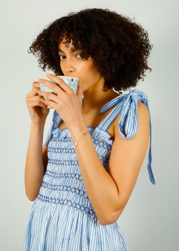 DG Yasmin Smocked Sundress in Blue Stripe Discount