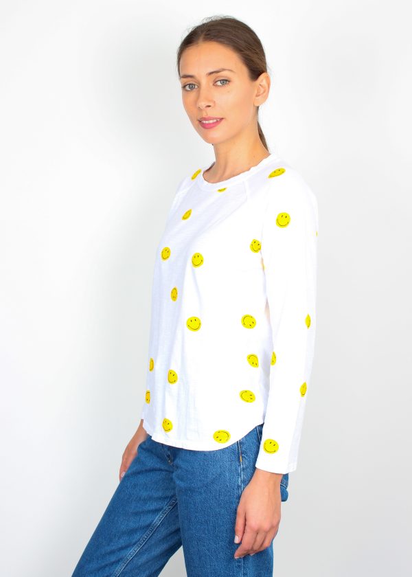 JU All Over Smiley Long Sleeve T-shirt in White Discount