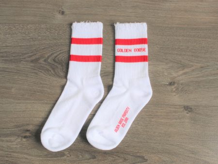 GG Ribbed High Socks with Tango Red Stripe Online now