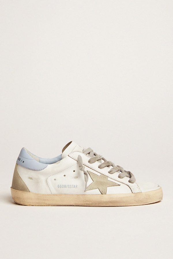 GG Superstar Leather Trainers in White and Powder Blue For Sale