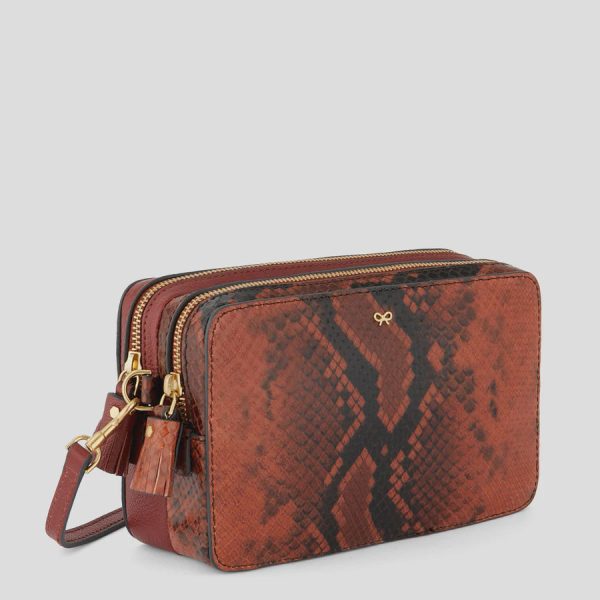 AH Double Zip Quilted Cross Body Snake in Walnut Supply