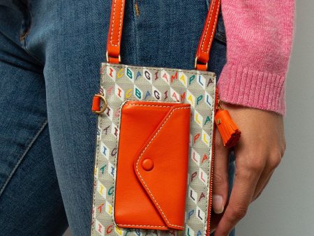 AH Zip Phone Pouch on Strap in Multi, Clementine For Sale