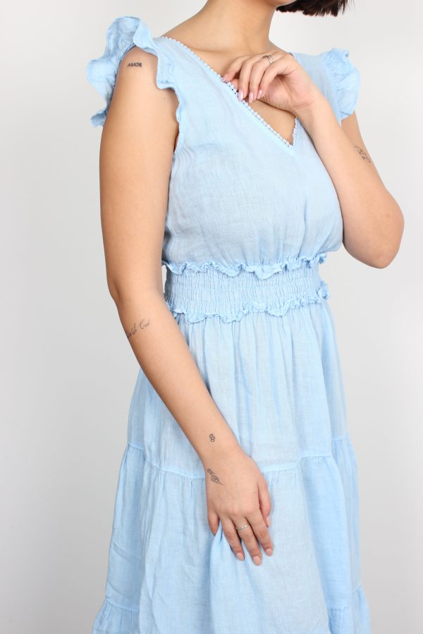 120% Lino blue waterfall linen dress on Sale