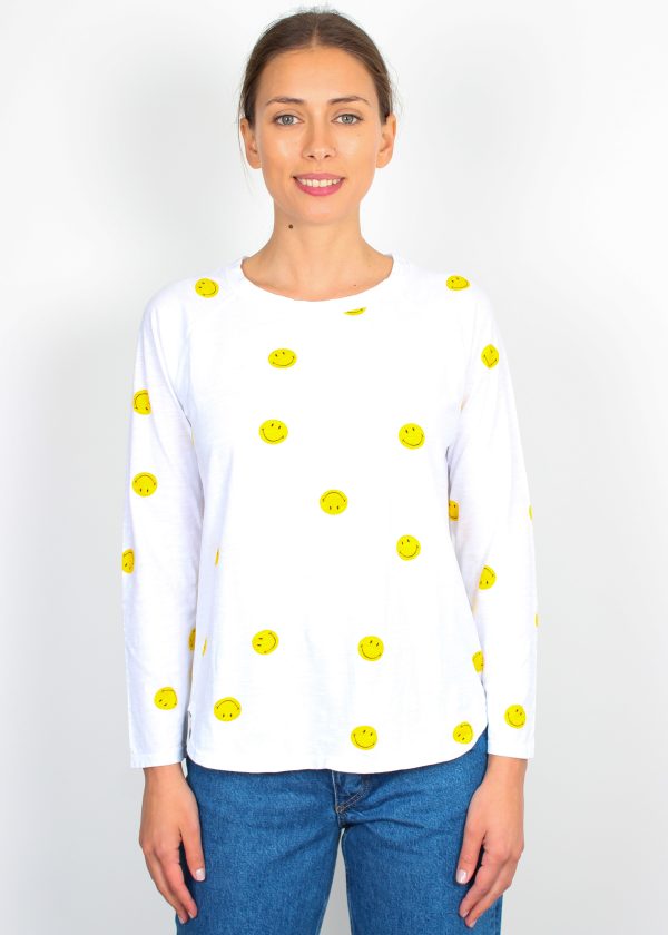 JU All Over Smiley Long Sleeve T-shirt in White Discount