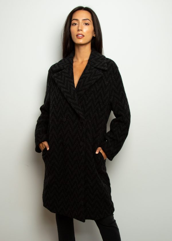 HW Jacquard Boucle Double Breasted Coat in Charcoal Online now