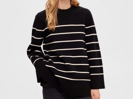 SLF Liva Stripe Long Knit in Black, Birch Online now