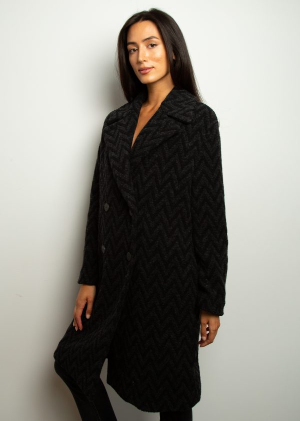 HW Jacquard Boucle Double Breasted Coat in Charcoal Online now