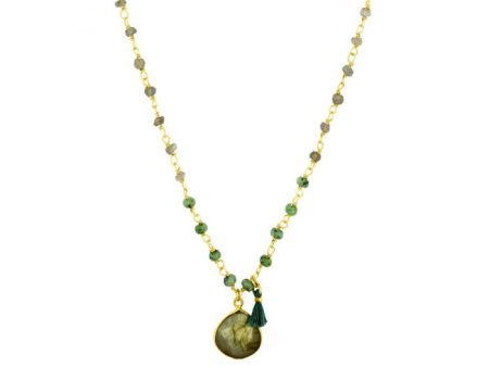 Ashiana JNI09 Gem Necklace Beads & Tassel in Green Online