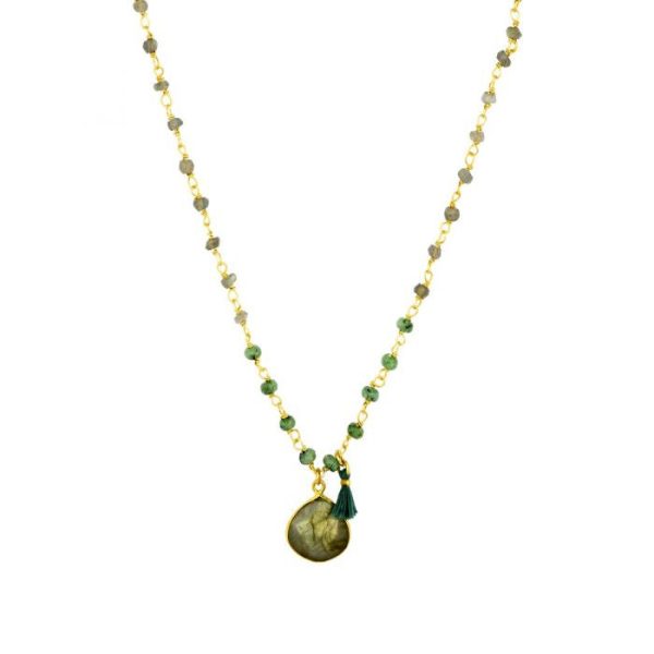 Ashiana JNI09 Gem Necklace Beads & Tassel in Green Online