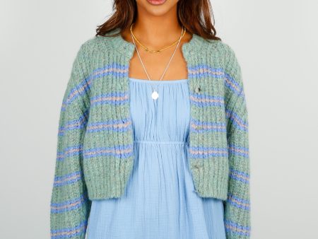 RA Bobby Striped Knit Cardi in Green Online