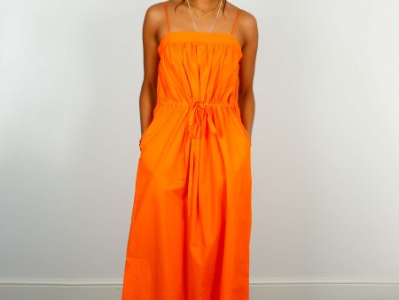 GANNI F7706 Cotton Poplin Maxi Strap Dress in Orange Online Hot Sale