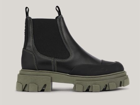 GANNI S1629 Leather Chelsea Boots in Black and Green Cheap