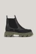 GANNI S1629 Leather Chelsea Boots in Black and Green Cheap