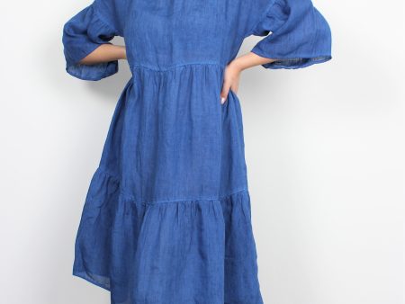 120% Lino blue china linen dress Online now